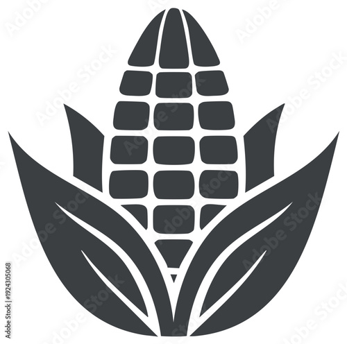 Simple flat vector icon of an ear of corn with husk leaves symbol for agriculture and harvest