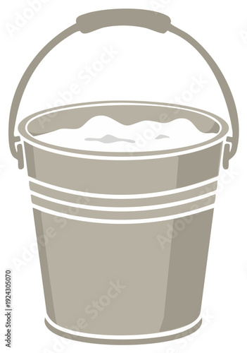 Illustration of a metal bucket with liquid inside a cartoon style graphic design.