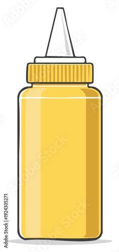 Yellow Sauce Bottle with Nozzle Top, Condiment Container, Isolated Clip Art