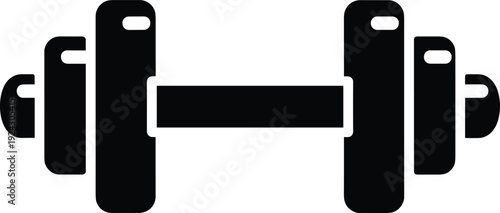 Dumbbell fitness icon illustration, gym weight training equipment symbol, bodybuilding workout concept, black and white vector design