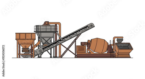 Asphalt mixing equipment in industrial style with brown tones  