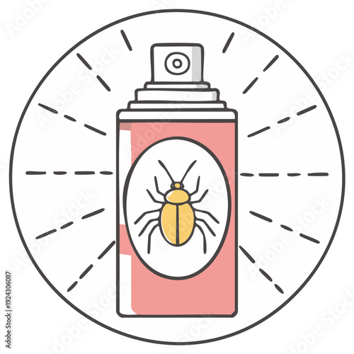 Insecticide spray can icon with bug symbol radiating lines indicating action