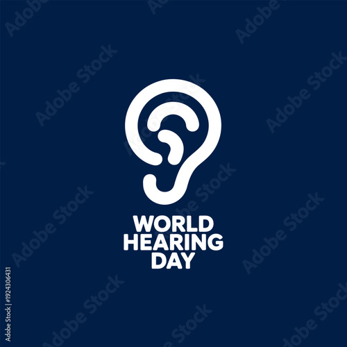 A white ear graphic with the text world hearing day on a dark blue background