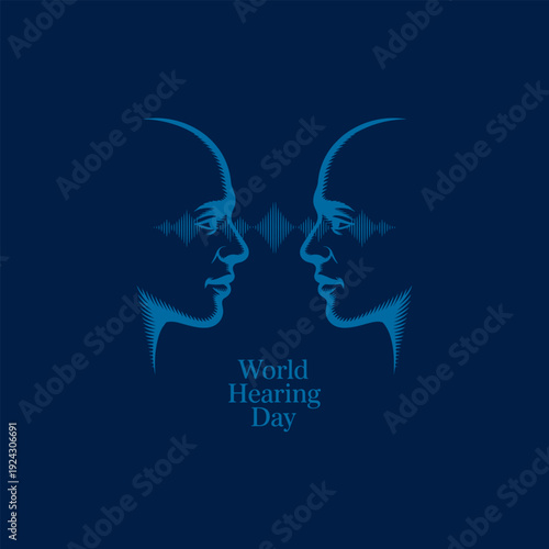 Two facing profile silhouettes with sound waves between their heads promoting world hearing day