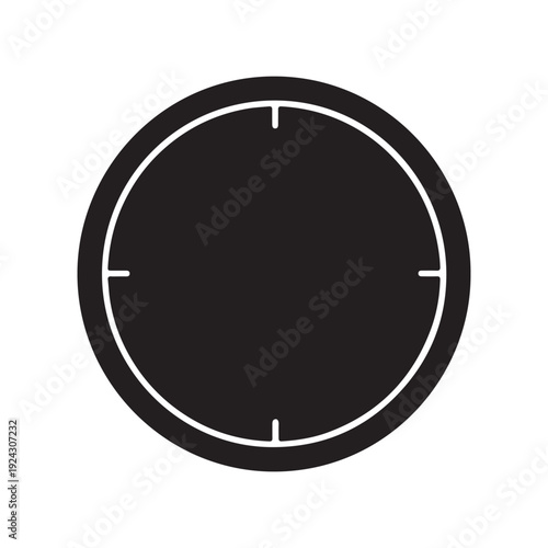 Blank clock dial face. Black empty clock without arrows. Empty watch face isolated on white background. Vector illustration
