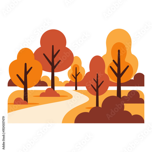 Autumn park pathway minimal flat vector illustration