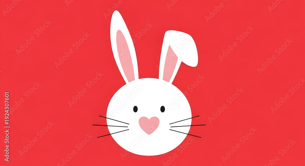 Obraz premium A cartoon bunny face with a heart-shaped nose on a red background.