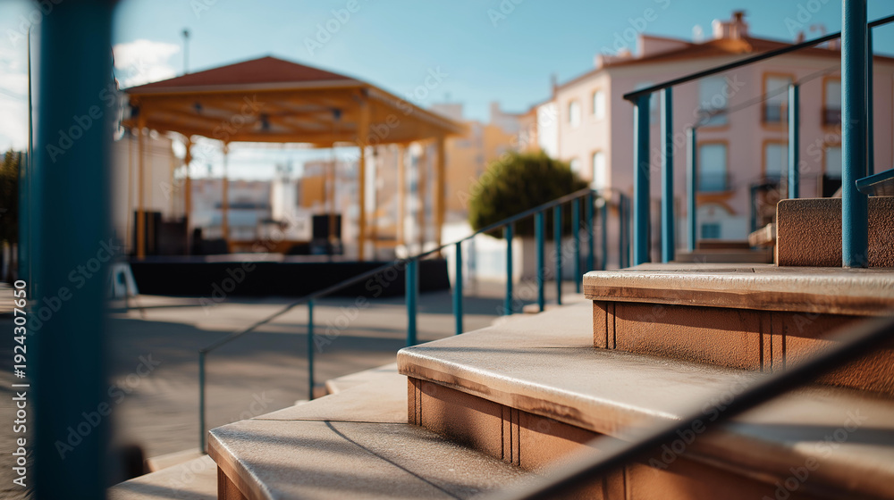 Fototapeta premium Cultural center and amphitheater in suburban area public performance venue outdoor entertainment space civic architecture modern design natural daylight