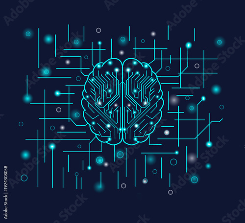Glowing neural brain circuit representing artificial intelligence and digital technology connectivity