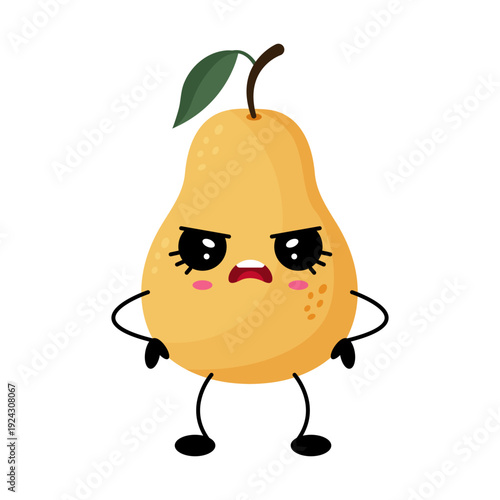 Angry pear character, expressing disappointment. Vector illustration