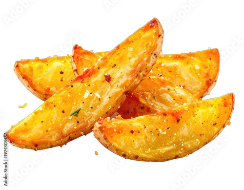 Golden baked potato wedges seasoned with herbs and salt