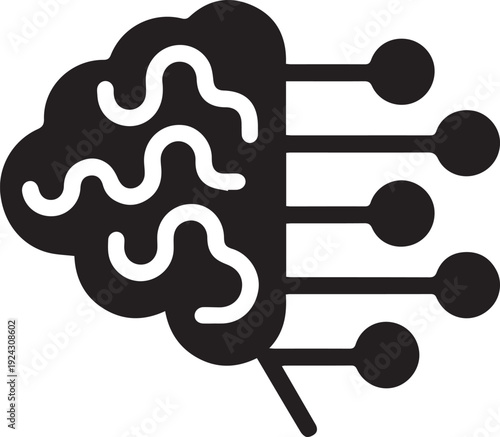 Stylized brain with circuit lines icon representing artificial intelligence machine learning neural networks and digital technology
