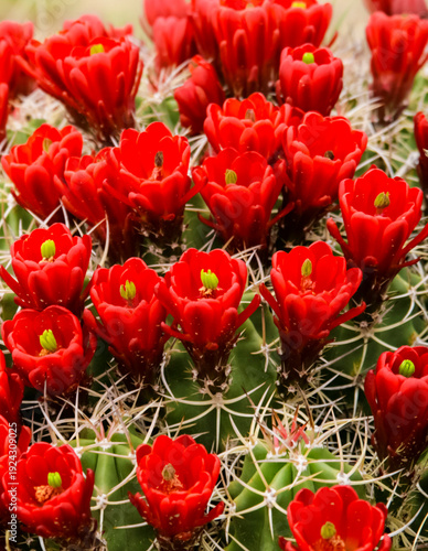 New Mexico, United States.  Claret cup cactus in bloom.