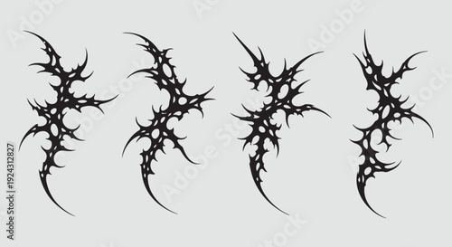 Gothic Cyber Tribal Sigilism Vector. Abstract Neo Tribal Shapes and Edgy Cyberpunk Linework. Gothic Design Elements for Modern Streetwear, T-Shirt Art, and Dark Aesthetic Tattoo Core Symbols.