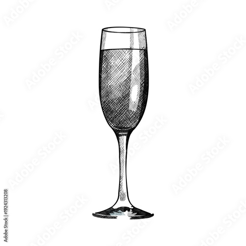 Hand drawn champagne glass with sparkling wine, vector illustration