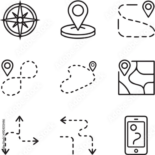 Minimalist Directional Icons and Map Pin Vector Set