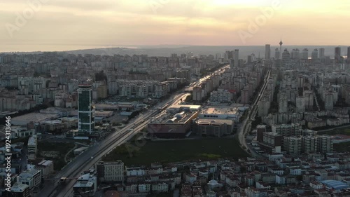 Aerial footage of buildings in Istanbul's Esenyurt and Beylikdüzü districts; empty streets during the pandemic. Drone footage of crowded Istanbul, skyscrapers. Images from ports during the pandemic.