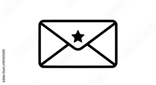 Envelope star mark black white icon