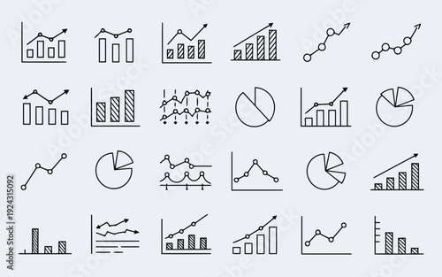 Diverse collection of business and statistical chart types in icon format