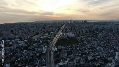 Aerial footage of buildings in Istanbul's Esenyurt and Beylikdüzü districts; empty streets during the pandemic. Drone footage of crowded Istanbul, skyscrapers. Images from ports during the pandemic.
