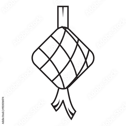 Ketupat Rice Cake Line Icon Isolated on White Background