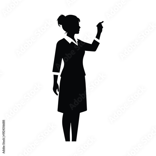 Silhouette of a woman presenting with a pointer side view