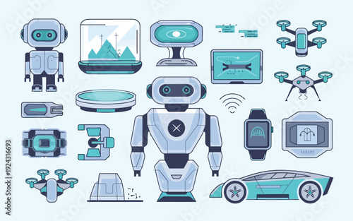 Innovative technologies and futuristic gadgets in a digital world illustration