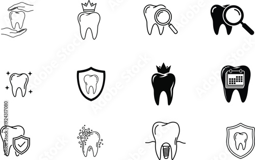 Dental icons and teeth illustrations for oral health and hygiene