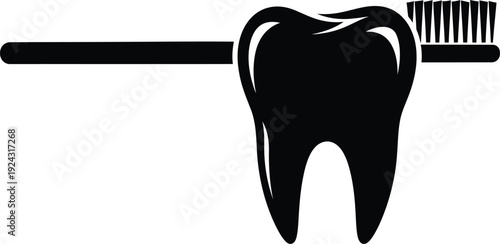 Dental care symbol with tooth and toothbrush
