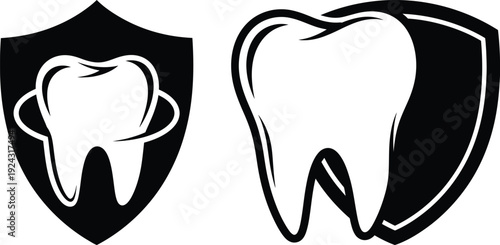 Dental logo with shield and tooth icons for oral health and protection