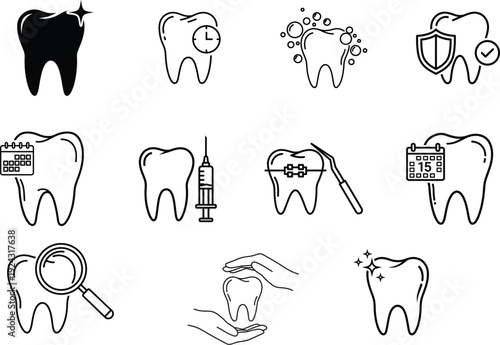 Dental icons and illustrations for oral health and hygiene