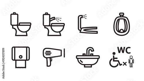 Bathroom Icons Collection: Toilet Sink Bidet Hair Dryer WC Signs