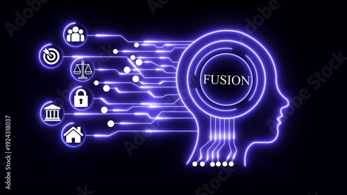 Futuristic Fusion interface technology, futuristic, artificial intelligence, ai technology, digital brain, Business growth icons Connected, Multiple Applications black background, 4k video