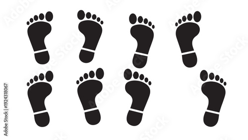 Black Footprints Pattern on White Background Isolated Graphic Element