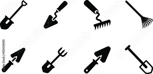 Gardening tool icon set for landscaping and gardening projects