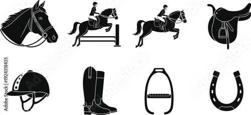 Equestrian icon set for horse riding enthusiasts and equestrian sports
