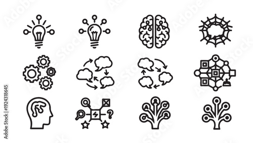 Brainstorming and Innovation Icons: Ideas Thinking and Technology Concepts