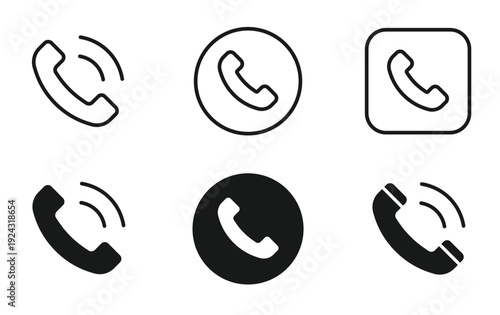 Phone Icon Set, Ringing Smartphone and Telephone Call Symbol, Contact Us Mobile App Sign, Communication Vector Illustration