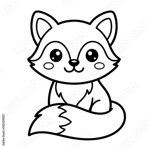 A cute and simple line drawing of a sitting raccoon with a bushy tail isolated on white background, Vector, illustration
