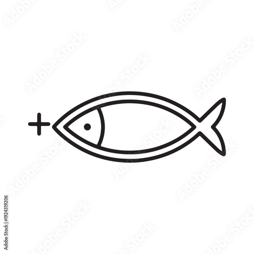 Ichthys Christian fish symbol. Religious vector icon representing Jesus, faith, and early Christianity. Black line art isolated on white background.
