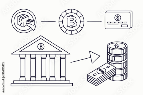 Bitcoin and Traditional Finance Transaction Flow Diagram.