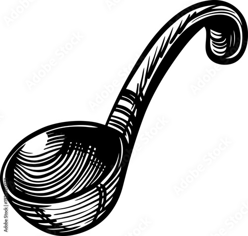 vintage wooden ladle illustration hand drawn kitchen utensil with long handle and deep bowl