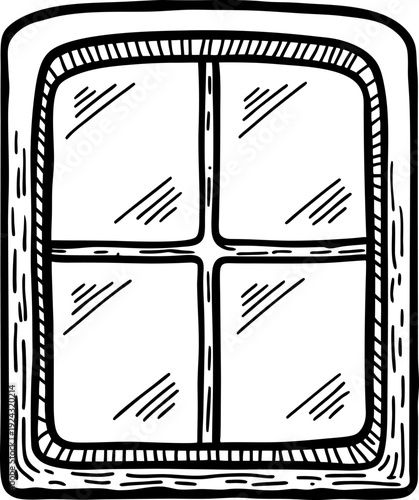 Hand drawn sketch of a classic wooden window frame with four clear glass panes