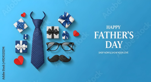 Happy father's day celebration with accessories and gifts