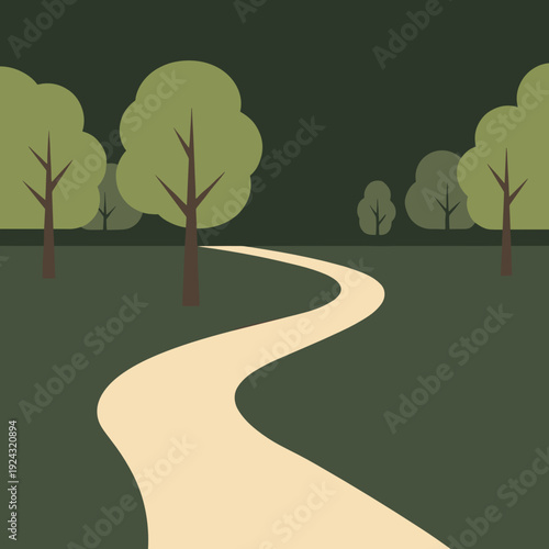 Minimal dark park pathway flat vector illustration