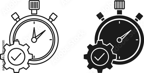 Efficient Time Management and Process Optimization Icons with Stopwatch and Gear