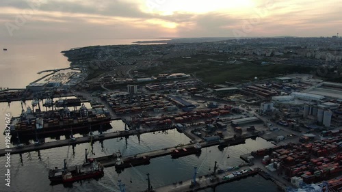 Aerial footage of buildings in Istanbul's Esenyurt and Beylikdüzü districts; empty streets during the pandemic. Drone footage of crowded Istanbul, skyscrapers. Images from ports during the pandemic.