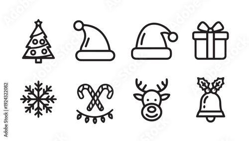 Christmas Icons Set VectorFestive Holiday Symbols Collection Line Art