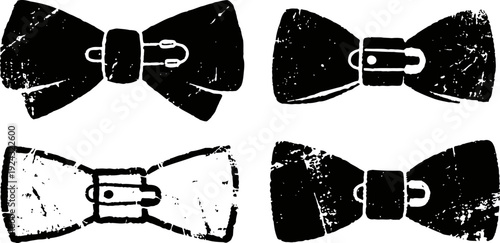 vintage bow ties set in black and white distressed style, classic formal fashion accessories illustration