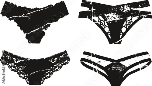 Lace and strap women's underwear silhouettes set with various delicate designs